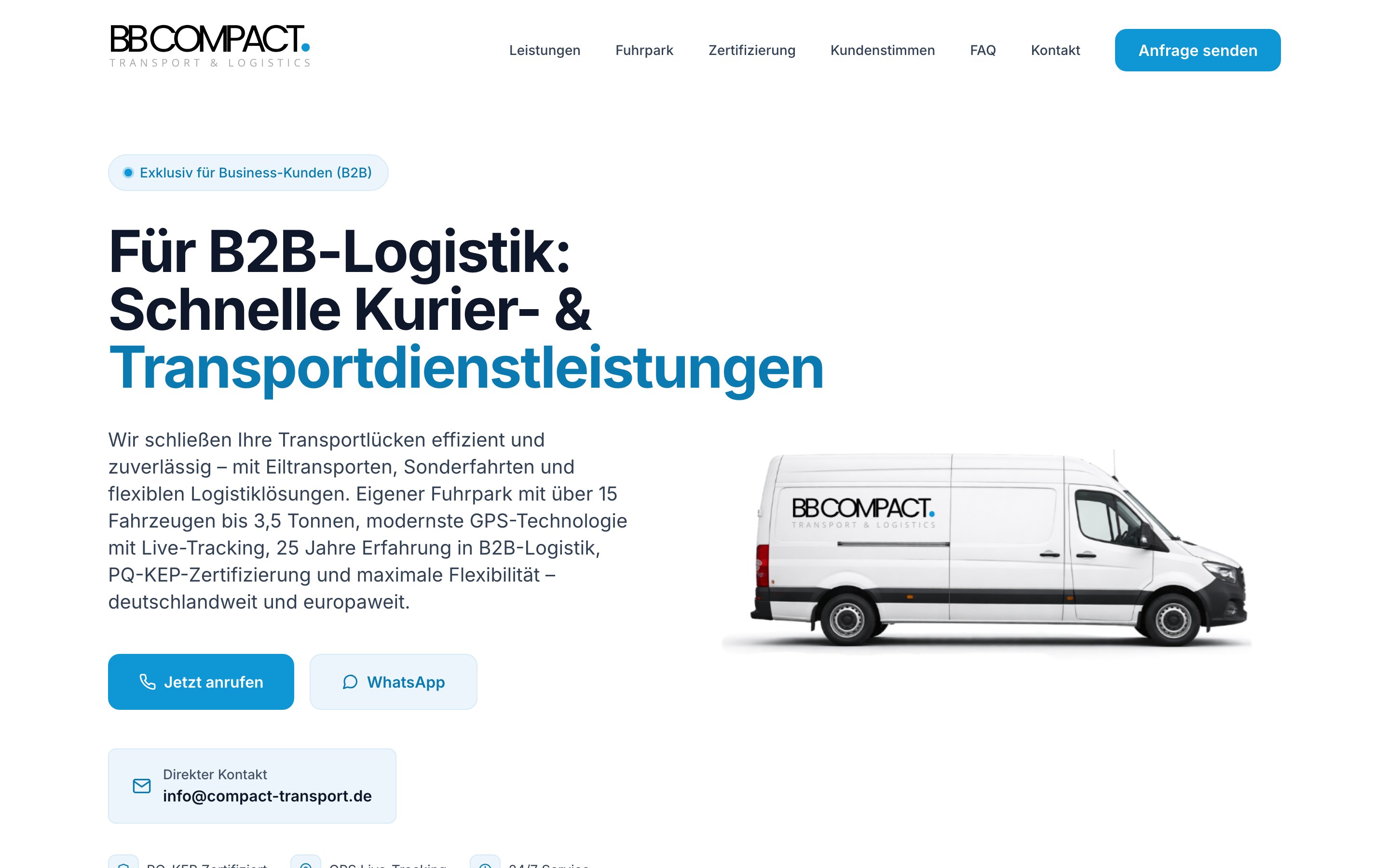 Compact Transport — Website für B2B-Eiltransporte