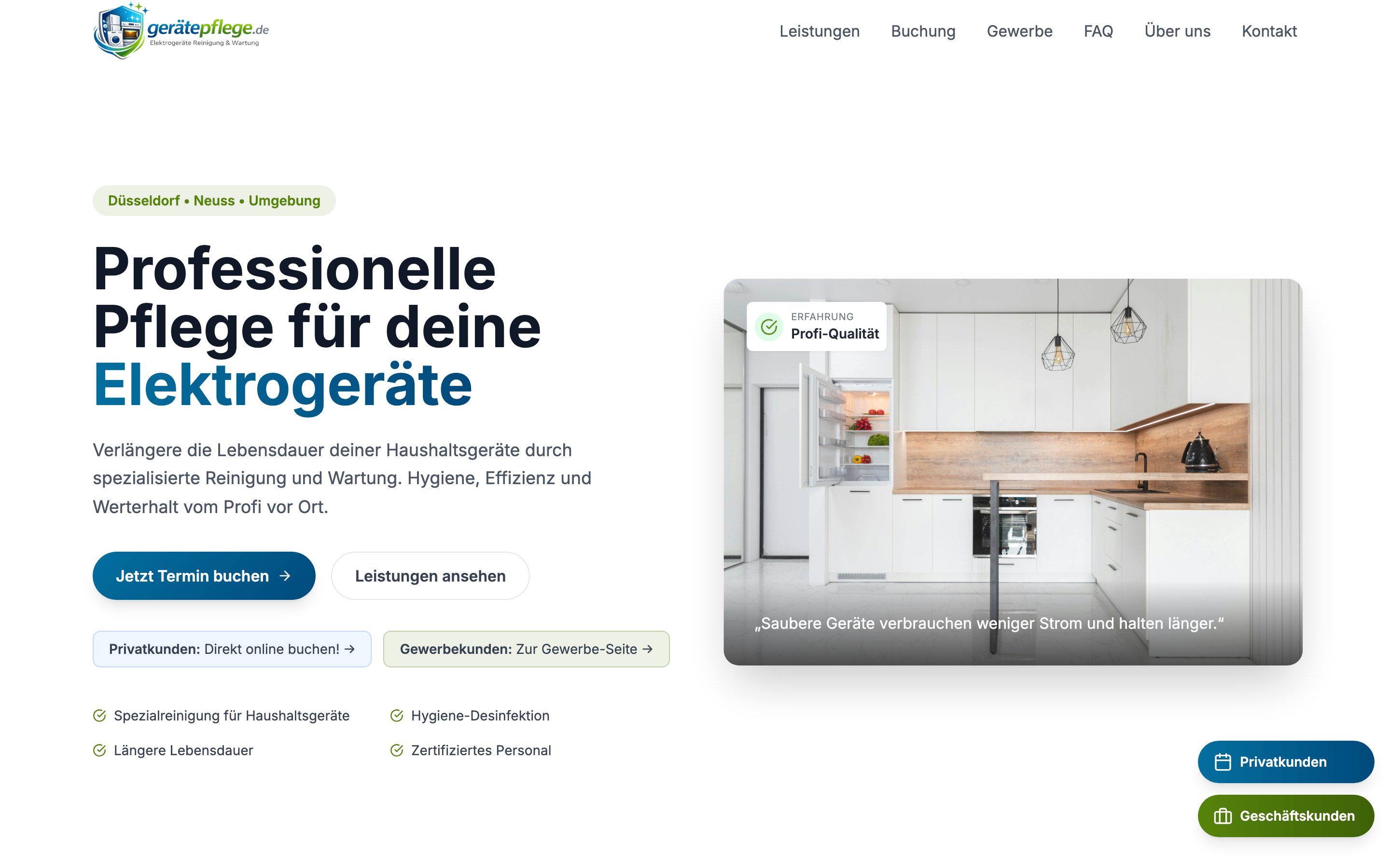 GerätePflege — Website für die Reinigung von Haushalts- und Gewerbegeräten