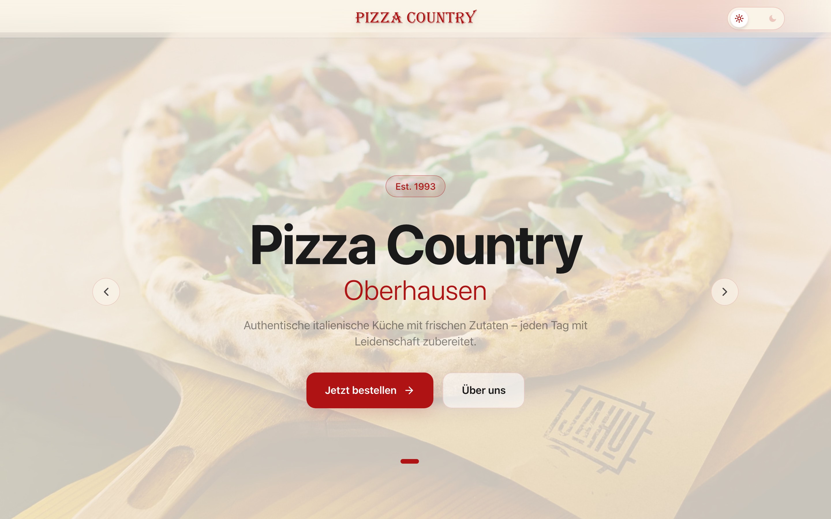 Website von Pizza Country Oberhausen mit Online-Bestellung